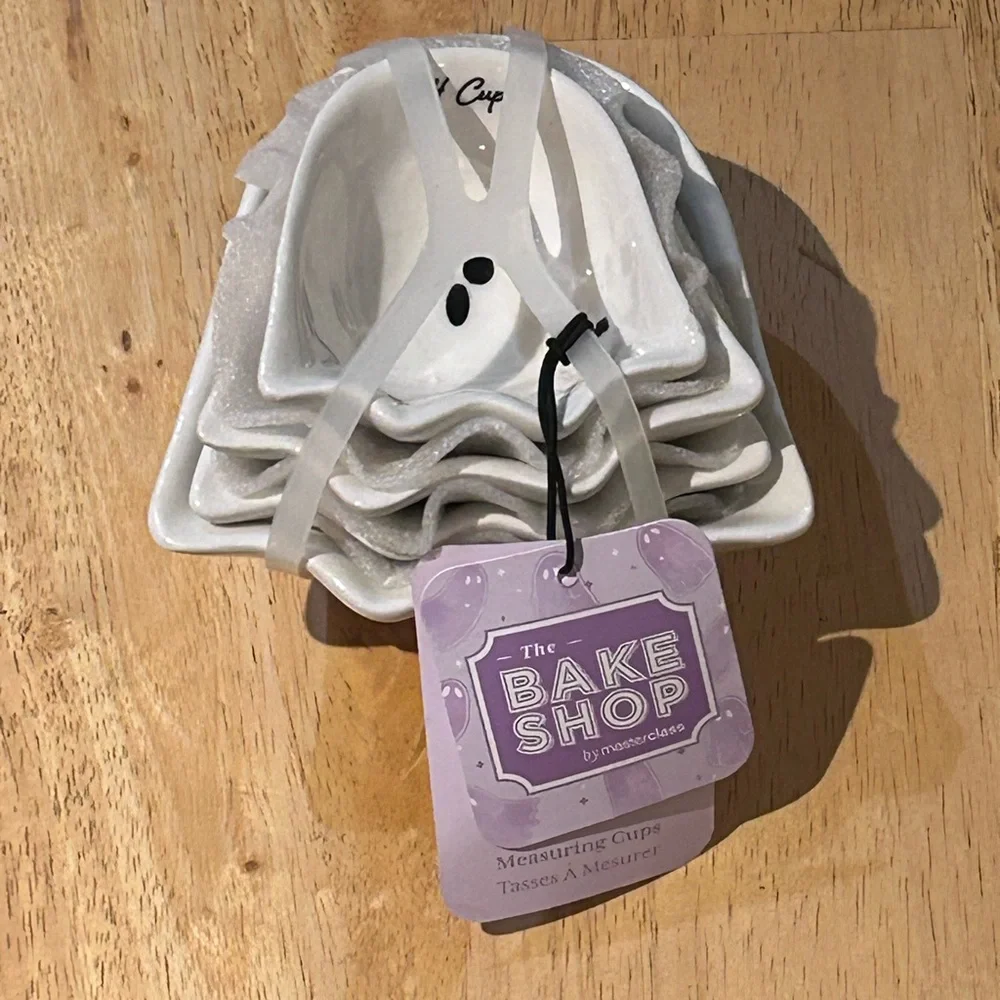 Set of 4 Ceramic Halloween Ghost Shaped Nesting Measuring Cups By The Bake Shop
